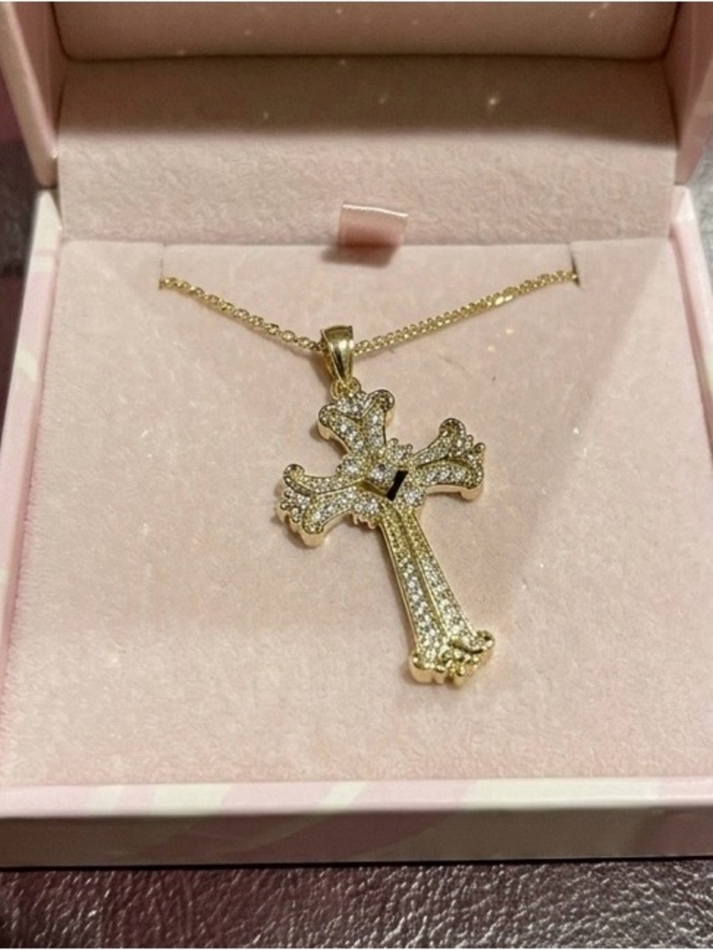 Adina Eden Gold CZ Cross Pendant & 18 Inch Gold Plated Chain - Picture 5 of 5